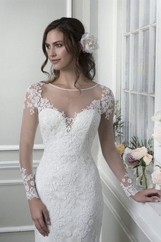 Abito da sposa all'aperto Shiena Sheer Primavera Applique sirena Pizzo