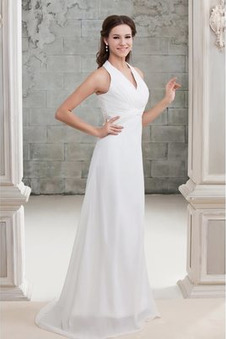 Abito da sposa Bottone Lungo A-Line Pieghe Corpetto V-Scollo Chiffon