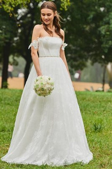 Abito da sposa Inverno Pizzo Naturale maniche ad aletta Collare di spalla Carta