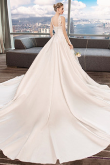 Abito da sposa Pizzo Overlay Naturale A-Line Formale Cattedrale di treno