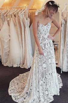 Abito da sposa Senza Maniche Lungo a linea Collo drappeggiato Pizzo