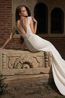 Abito da sposa Sirena Bateau Primavera unbacked Maniche Corte maniche ad aletta