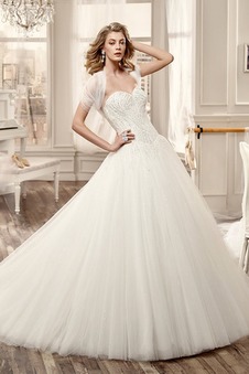 Abito da sposa Queen Anne Tulle Maniche Corte Ball Gown Gilet Lungo