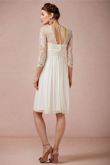 Abito da sposa in pizzo Chiffon Cerniera Maniche a 3/4 alta vita/cintola