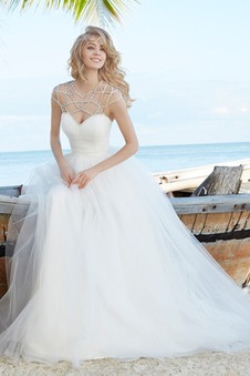 Abito da sposa Tulle Spiaggia Semplici Perline Naturale decorato