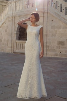 Abito da sposa in pizzo Naturale Gonna lunga Schiena Nuda maniche ad aletta