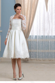 Abito da sposa due Pezzi Maniche Lunghe Pizzo francese al ginocchio