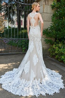 Abito da sposa Cappella treno Super Shiena Sheer Senza Maniche V-Scollo