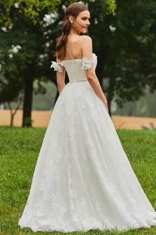 Abito da sposa Inverno Pizzo Naturale maniche ad aletta Collare di spalla Carta