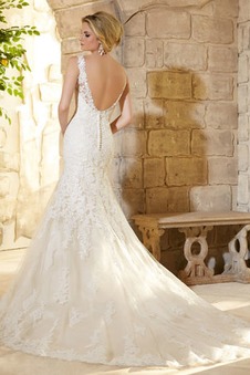 Vestiti da sposa Scollo a V Sirena Formale Naturale Pizzo Lungo