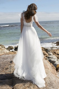 Abito da sposa Illusione maniche Gonna lunga Perla Maniche Corte A-Line