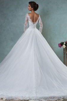 Abito da sposa Chiesa a linea Mezza Coperta Quanto Applique Gonna lunga