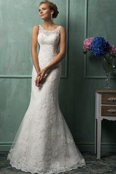 Abito da sposa Senza Maniche Applique Naturale sirena Lungo Cerniera