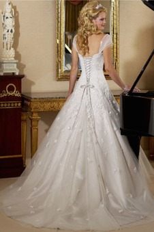 Abito da sposa Primavera Tulle Lungo Queen Anne collo Maniche Corte