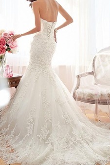 Abito da sposa Sirena Bendaggio Pizzo francese Gonna lunga Bassa senza spalline