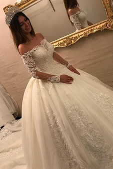 Abito da sposa Quanto Fuori dalla spalla Lungo Maniche Lunghe Tulle