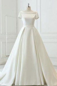 Abito da sposa Maniche Corte A-Line Tipo standard Schiena Nuda Raso