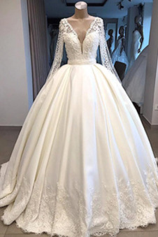 Abito da sposa Aqua perle a linea Profondo V-scollo Cinghia in rilievo