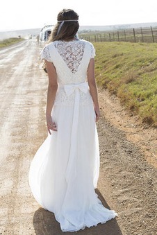 Abito da sposa Naturale sarsenet Primavera Lungo maniche ad aletta