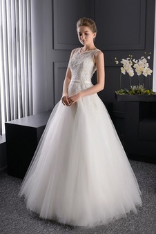 Abito da sposa Pizzo Lungo Senza Maniche Naturale Ball Gown Allacciato