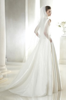 Abito da sposa Raso Mezza Coperta Chiesa Senza Maniche A-Line Lungo