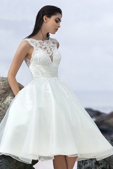 Abito da sposa A-Line Sotto Ginocchio Naturale Bateau Organza Schiena Nuda