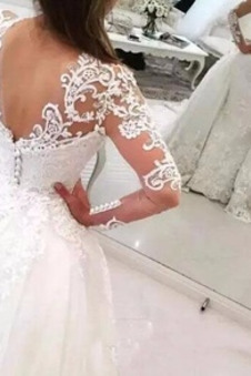 Abito da sposa all'aperto V-Scollo unbacked Maniche Lunghe Naturale