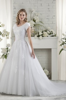 Abito da sposa Applique Lungo Tondo Alta Coperta Primavera Tulle