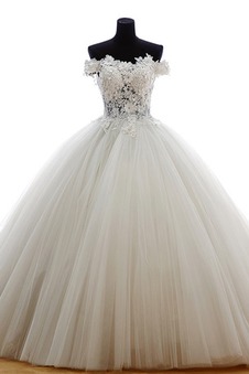 Abito da sposa Chiesa A-Line Lungo tessuto Primavera Fuori dalla spalla
