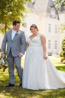 Abito da sposa Lungo Pizzo francese abbondante A-Line Cerniera Naturale