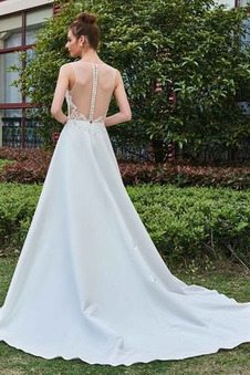 Abito da sposa Pizzo Shiena Sheer moda Lace Coperta V-Scollo Perline