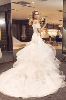 Abito da sposa Vintage Organza A-Line Allacciato Cappellini Chiesa