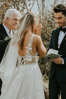 Abito da sposa Pizzo Naturale Non Specificato Profondo V-scollo Una linea pavimento lunghezza