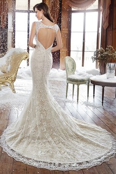 Abito da sposa Pizzo Applique abbondante Lungo Senza Maniche Naturale