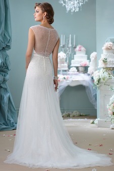 Abito da sposa Primavera Tulle Shiena Sheer decorato Perla Naturale