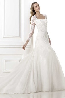 Abito da sposa Primavera Applique Naturale Chiesa Shiena Sheer Queen Anne