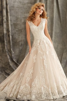 Abito da sposa Pizzo Lungo A-Line Maniche Corte Naturale All Aperto