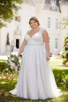 Abito da sposa Lungo Pizzo francese abbondante A-Line Cerniera Naturale