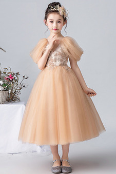 Abito cerimonia bambina Tulle Multi Strati Non Specificato Naturale A-Line