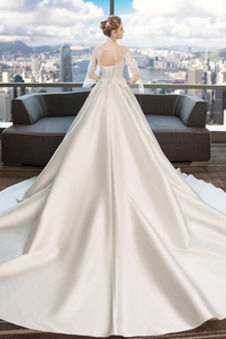 Abito da sposa Formale Bateau Quanto A-Line Raso Gonfio