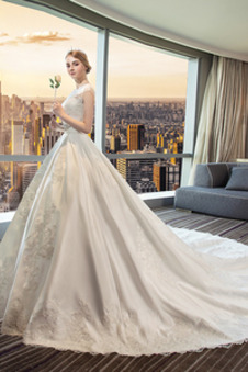 Abito da sposa Raso decorato Corpo a pera A-Line bordo rialzato All Aperto