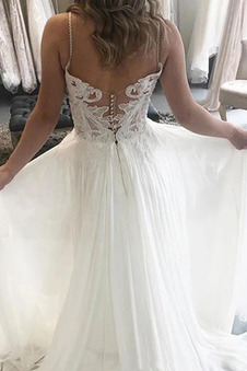 Abito da sposa Naturale Chiffon Profondo V-scollo Bottone Senza Maniche