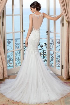 Abito da sposa Sirena Applique V-Scollo All Aperto Senza Maniche Autunno