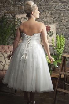 Abito da sposa Spiaggia Allacciato A-Line Applique Sotto Ginocchio