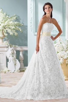 Abito da sposa A-Line Primavera Cerniera Pizzo Lungo senza spalline