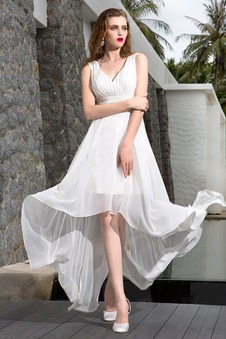 Abito da sposa Asimmetrici V-Scollo A-Line Fusciacche Alto Basso Senza Maniche