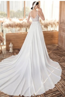 Abito da sposa Semplici Super Satin Cerniera A-Line Cappella treno