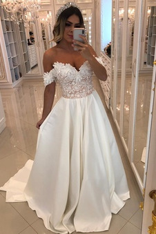 Abito da sposa Eleganti Pizzo Fuori dalla spalla Applique Cappellini