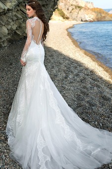 Abito da sposa Pizzo Naturale Lungo in pizzo Maniche Lunghe Quanto