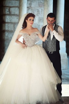 Abito da sposa Gonna lunga Naturale Ball Gown Tulle Illusione maniche